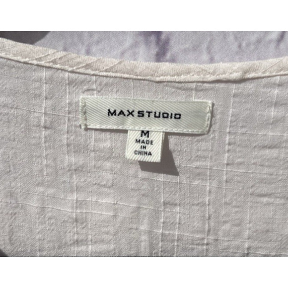 Max Studio Women's Boho Crochet Keyhole Empire Waist Babydoll Peasant Blouse M - Picture 7 of 8